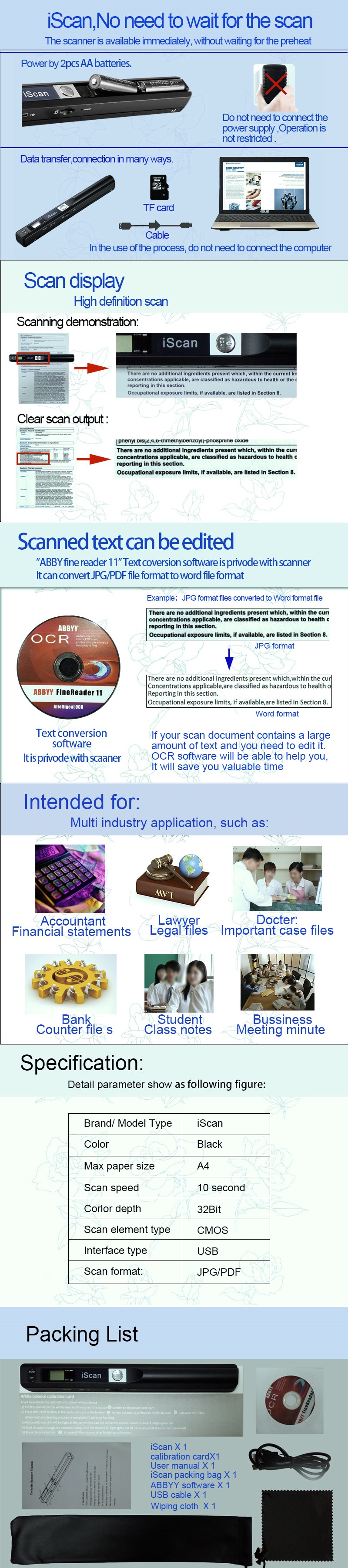 Mini Portable iScan Handheld / Cordless Color Scanner Printer 900dPi